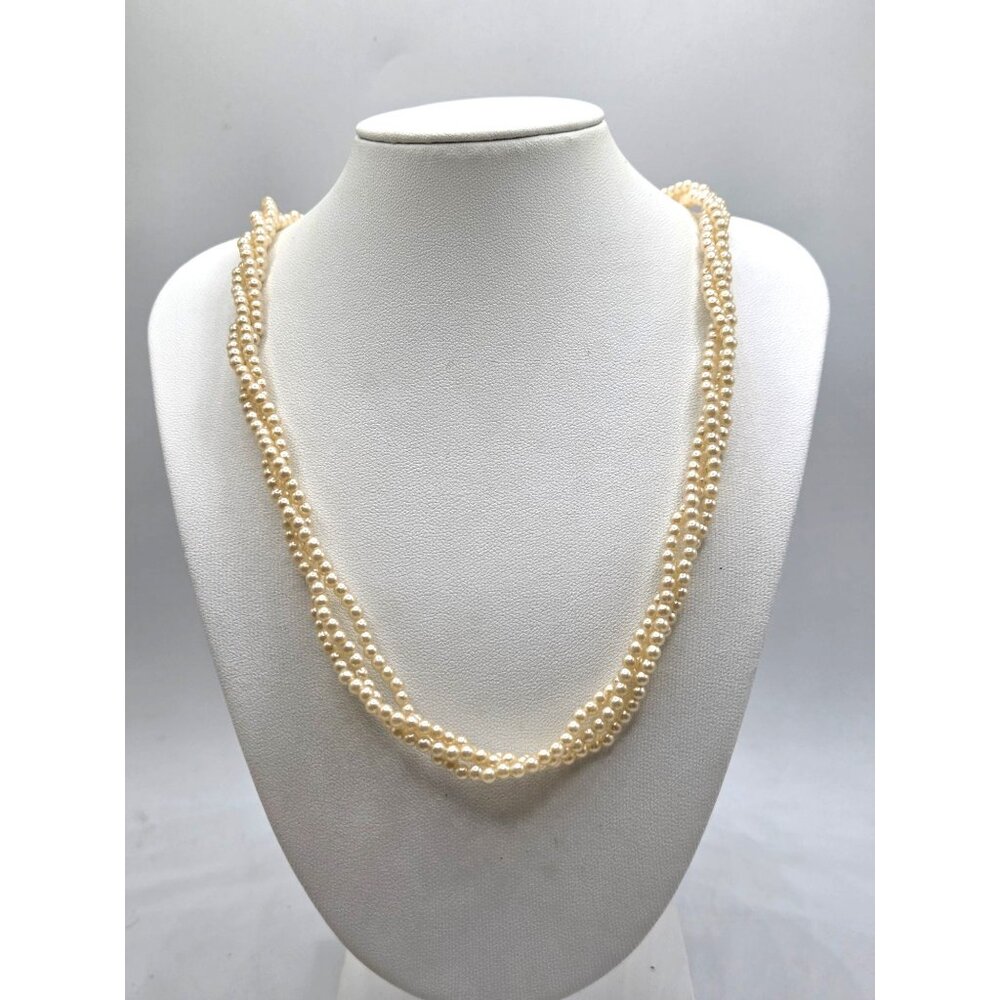 Vintage Multi-Strand Faux Pearl Necklace With Gold-Tone Clasp